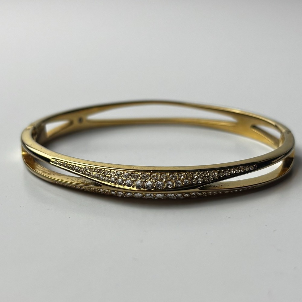 MICHAEL KORS Signed Goldtone Pave Crystal Hinge Bangle Bracelet